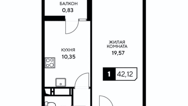 Продажа 1-комнатной квартиры от застройщика, 42.12 м², Анапа, Корпус                                                     3.3