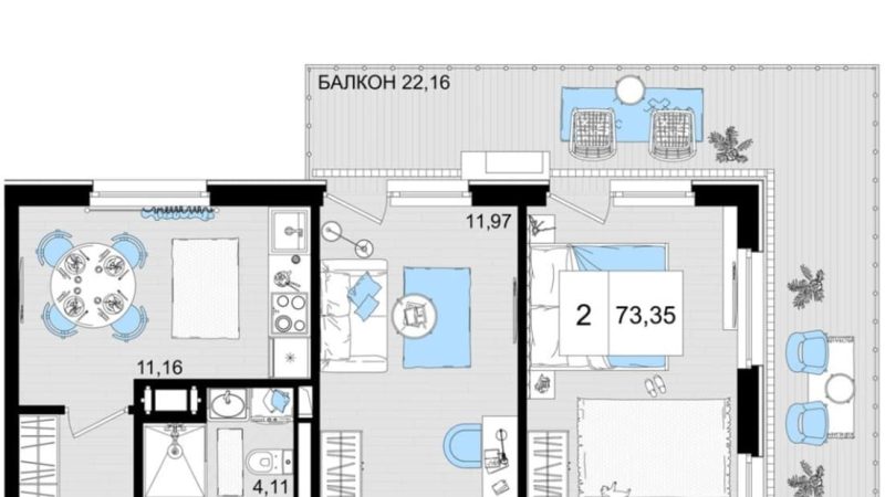 Продаем 2-комнатные апартаменты от застройщика, 71.46 м², Анапа, шоссе Симферопольское, Корпус                                                     2