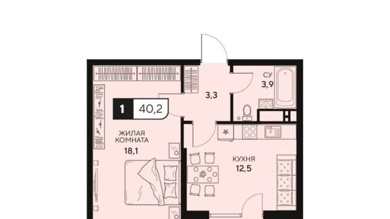 Продам 1-комнатную квартиру от застройщика, 40.2 м², Анапа, Анапское шоссе,                                                     18к2