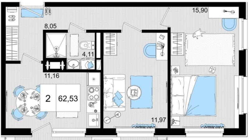 Продаются 1-комнатные апартаменты от застройщика, 61.76 м², Анапа, шоссе Симферопольское, Корпус                                                     1