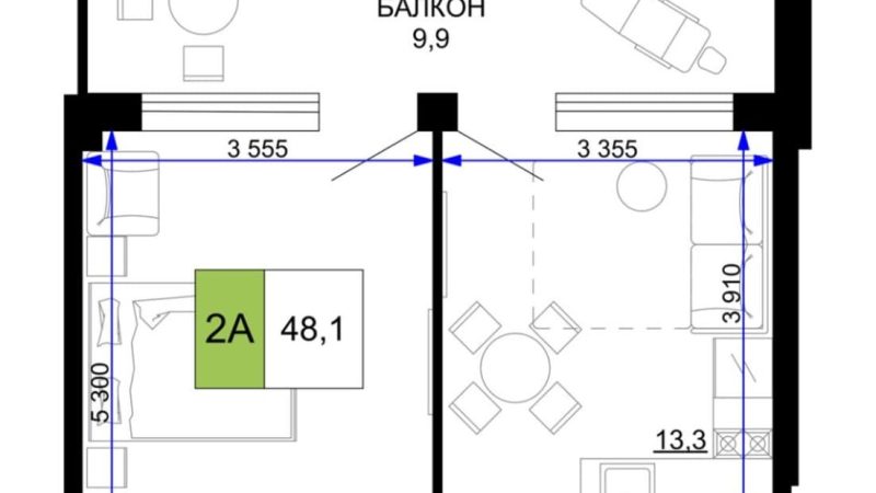 Продаю 2-комнатные апартаменты от застройщика, 48.1 м², Анапа, проезд Сосновый, Литер                                                     1