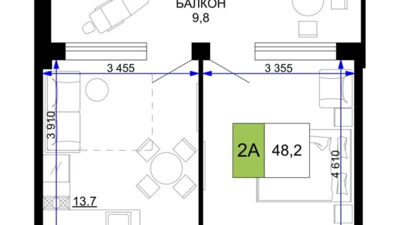 Продаются 2-комнатные апартаменты от застройщика, 48.2 м², Анапа, проезд Сосновый, Литер                                                     1