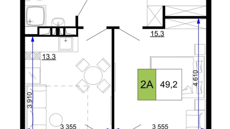 Продажа 2-комнатных апартаментов от застройщика, 49.2 м², Анапа, проезд Сосновый, Литер                                                     1