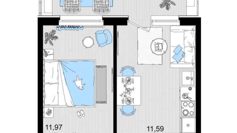 Продам 1-комнатные апартаменты от застройщика, 44.81 м², Анапа, шоссе Симферопольское, Корпус                                                     1