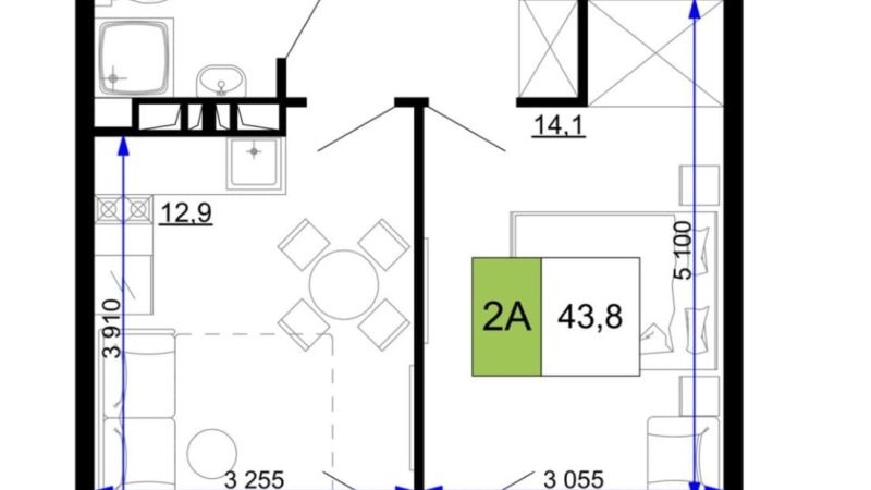 Продаются 2-комнатные апартаменты от застройщика, 43.8 м², Анапа, проезд Сосновый, Литер                                                     1