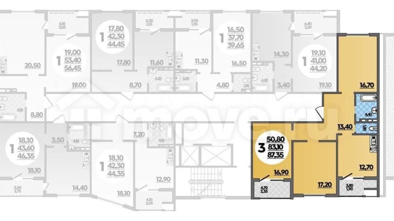 Продам 3-комнатную квартиру от застройщика, 87.4 м²,                                                     Анапа