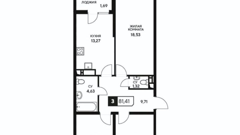 Продажа 3-комнатной квартиры от застройщика, 81.41 м², Анапа, Корпус                                                     1.1
