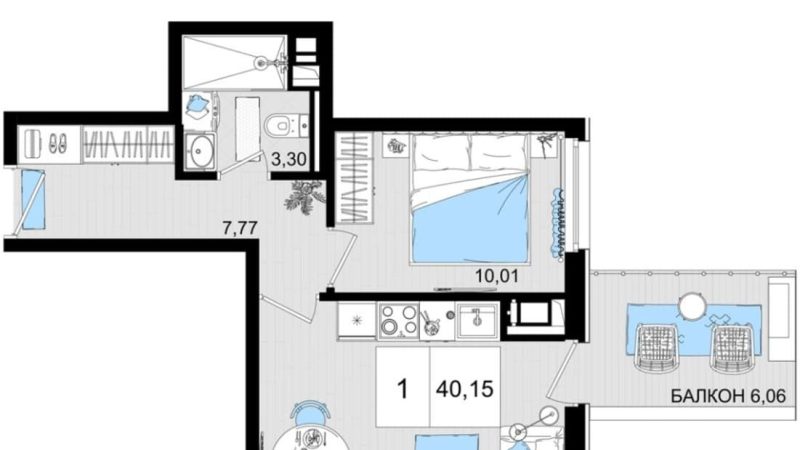 Продажа 1-комнатных апартаментов от застройщика, 39.29 м², Анапа, шоссе Симферопольское, Корпус                                                     1