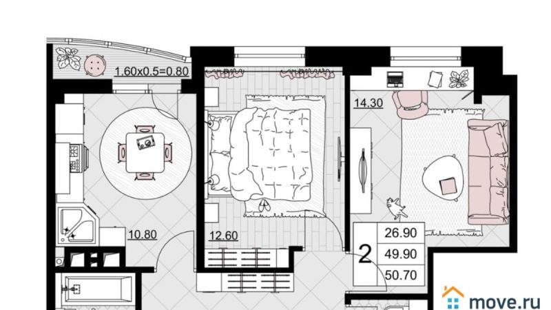 Продаю 2-комнатную квартиру от застройщика, 50.7 м², Анапа, Литер                                                     4