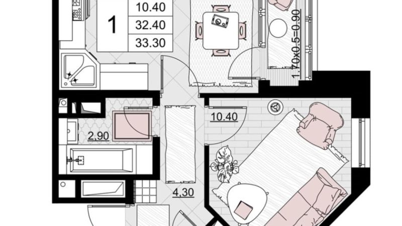 Продается 1-комнатная квартира от застройщика, 33.3 м², Анапа, Литер                                                     6