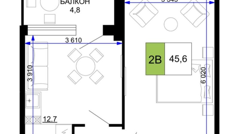 Продажа 2-комнатных апартаментов от застройщика, 45.6 м², Анапа, проезд Сосновый, Литер                                                     1