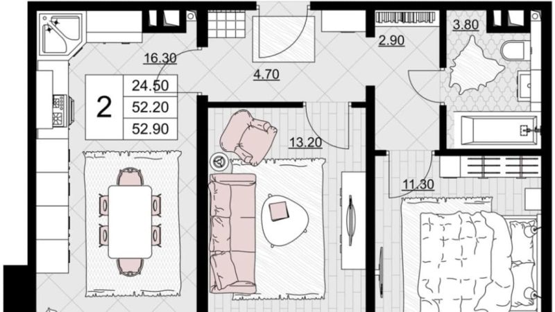 Продаем 2-комнатную квартиру от застройщика, 52.9 м², Анапа, Литер                                                     6