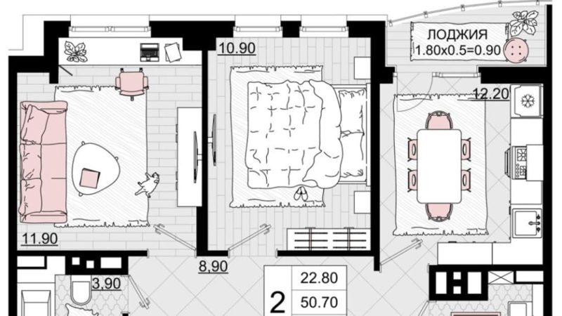 Продаю 2-комнатную квартиру от застройщика, 51.6 м², Анапа, проезд Межсанаторный,                                                     20К