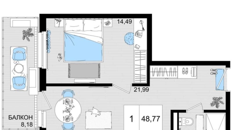 Продаем 1-комнатные апартаменты от застройщика, 47.48 м², Анапа, шоссе Симферопольское, Корпус                                                     3