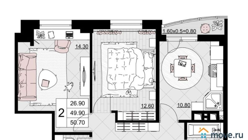 Продается 2-комнатная квартира от застройщика, 50.7 м², Анапа, Литер                                                     4