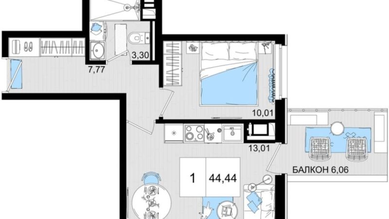 Продаю 1-комнатные апартаменты от застройщика, 43.58 м², Анапа, шоссе Симферопольское, Корпус                                                     1