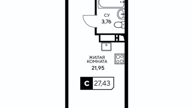 Продаем студию от застройщика, 27.43 м², Анапа, Корпус                                                     4