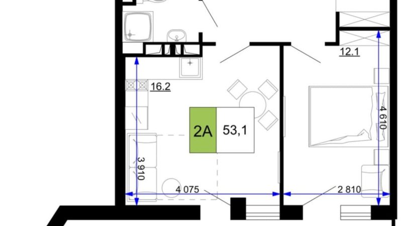 Продаются 2-комнатные апартаменты от застройщика, 53.1 м², Анапа, проезд Сосновый, Литер                                                     1