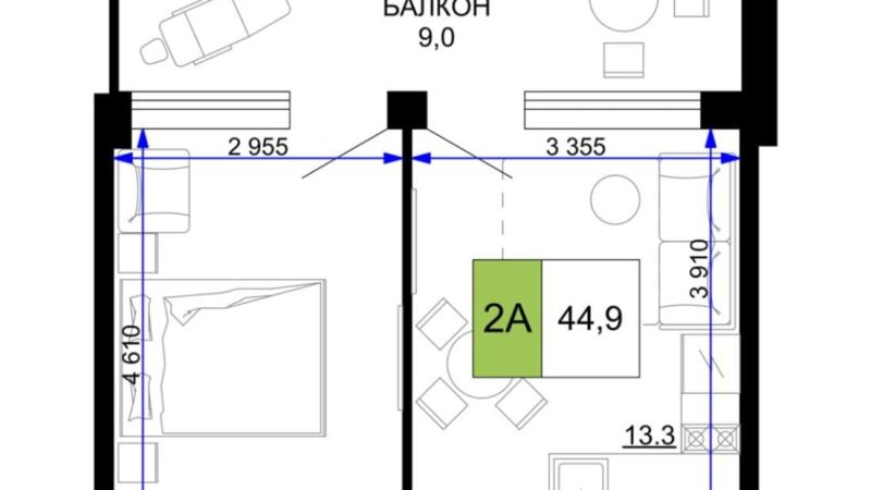 Продаем 2-комнатные апартаменты от застройщика, 44.9 м², Анапа, проезд Сосновый, Литер                                                     1