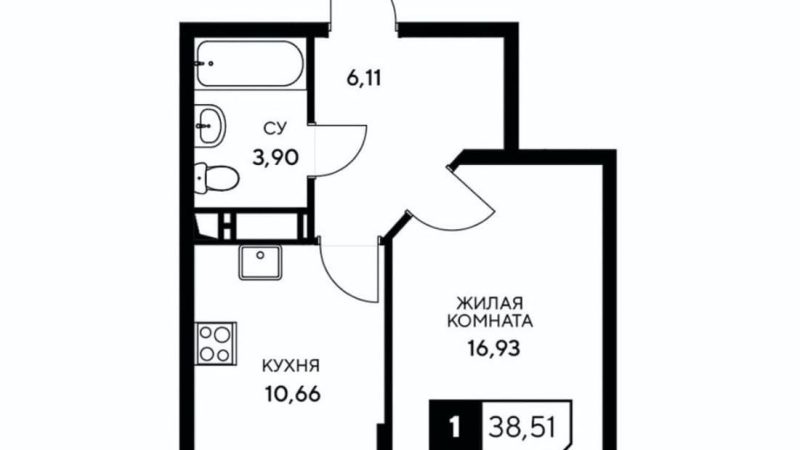 Продам 1-комнатную квартиру от застройщика, 38.51 м², Анапа, Корпус                                                     3.3