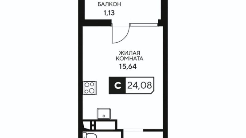 Продам студию от застройщика, 24.08 м², Анапа, Корпус                                                     2