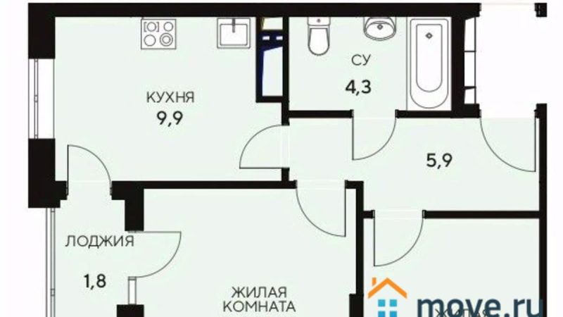 Продам 2-комнатную квартиру от застройщика, 50.35 м², Анапа, Анапское шоссе,                                                     18к3