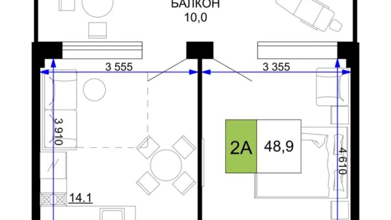 Продаются 2-комнатные апартаменты от застройщика, 48.9 м², Анапа, проезд Сосновый, Литер                                                     1