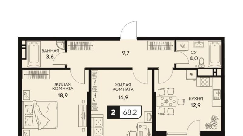 Продажа 2-комнатной квартиры от застройщика, 68.2 м², Анапа, Анапское шоссе,                                                     18к3