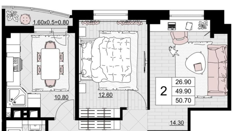 Продаю 2-комнатную квартиру от застройщика, 50.7 м², Анапа, Литер                                                     6