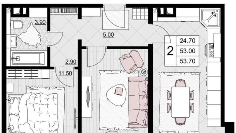 Продам 2-комнатную квартиру от застройщика, 53.7 м², Анапа, Литер                                                     4