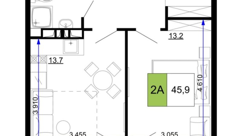 Продаем 2-комнатные апартаменты от застройщика, 45.9 м², Анапа, проезд Сосновый, Литер                                                     1