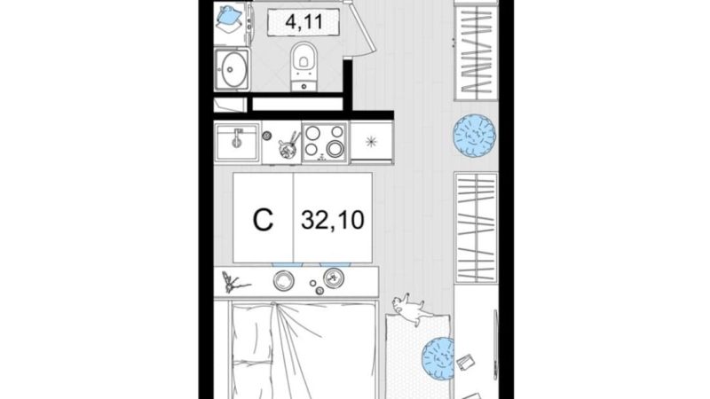 Продаем 1-комнатные апартаменты от застройщика, 31.07 м², Анапа, шоссе Симферопольское, Корпус                                                     2