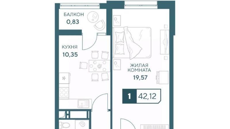Продам 1-комнатную квартиру от застройщика, 42.12 м², Анапа, Корпус                                                     3.2