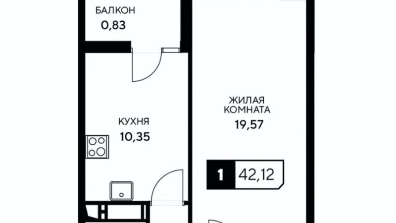 Продаем 1-комнатную квартиру от застройщика, 42.12 м², Анапа, Корпус                                                     3.4