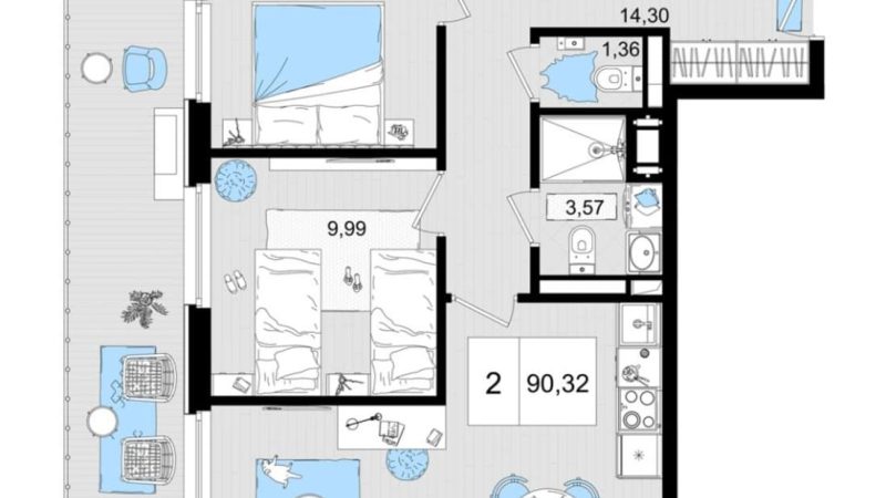 Продажа 3-комнатных апартаментов от застройщика, 87.9 м², Анапа, шоссе Симферопольское, Корпус                                                     1