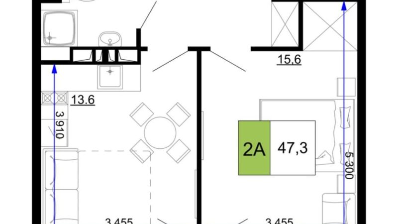 Продажа 2-комнатных апартаментов от застройщика, 47.3 м², Анапа, проезд Сосновый, Литер                                                     1