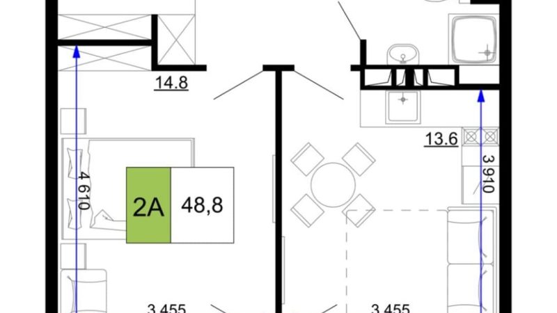 Продажа 2-комнатных апартаментов от застройщика, 48.8 м², Анапа, проезд Сосновый, Литер                                                     1