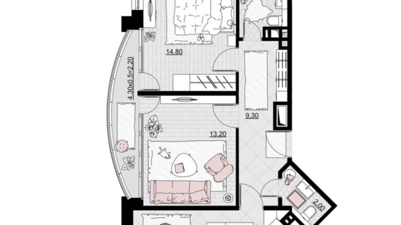 Продажа 2-комнатной квартиры от застройщика, 62.4 м², Анапа, Литер                                                     6
