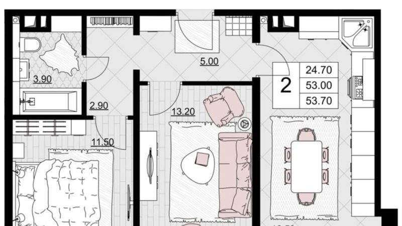 Продаем 2-комнатную квартиру от застройщика, 53.7 м², Анапа, Литер                                                     6