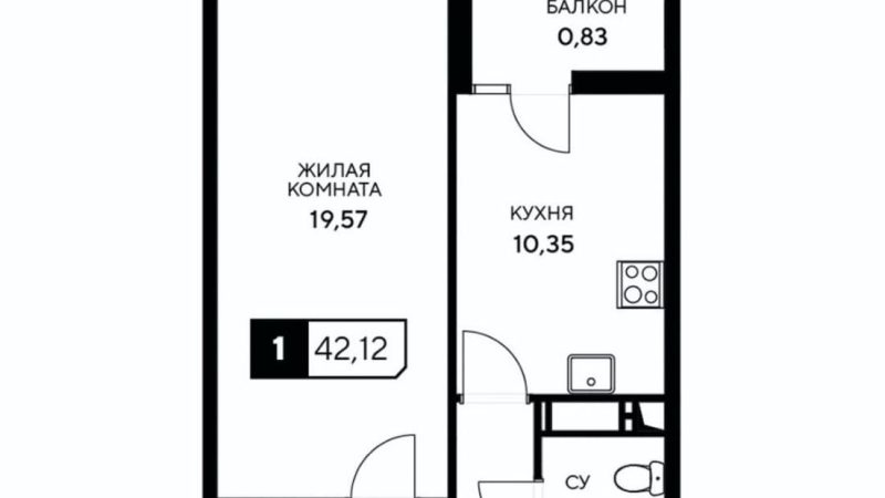 Продается 1-комнатная квартира от застройщика, 42.12 м², Анапа, Корпус                                                     3.4